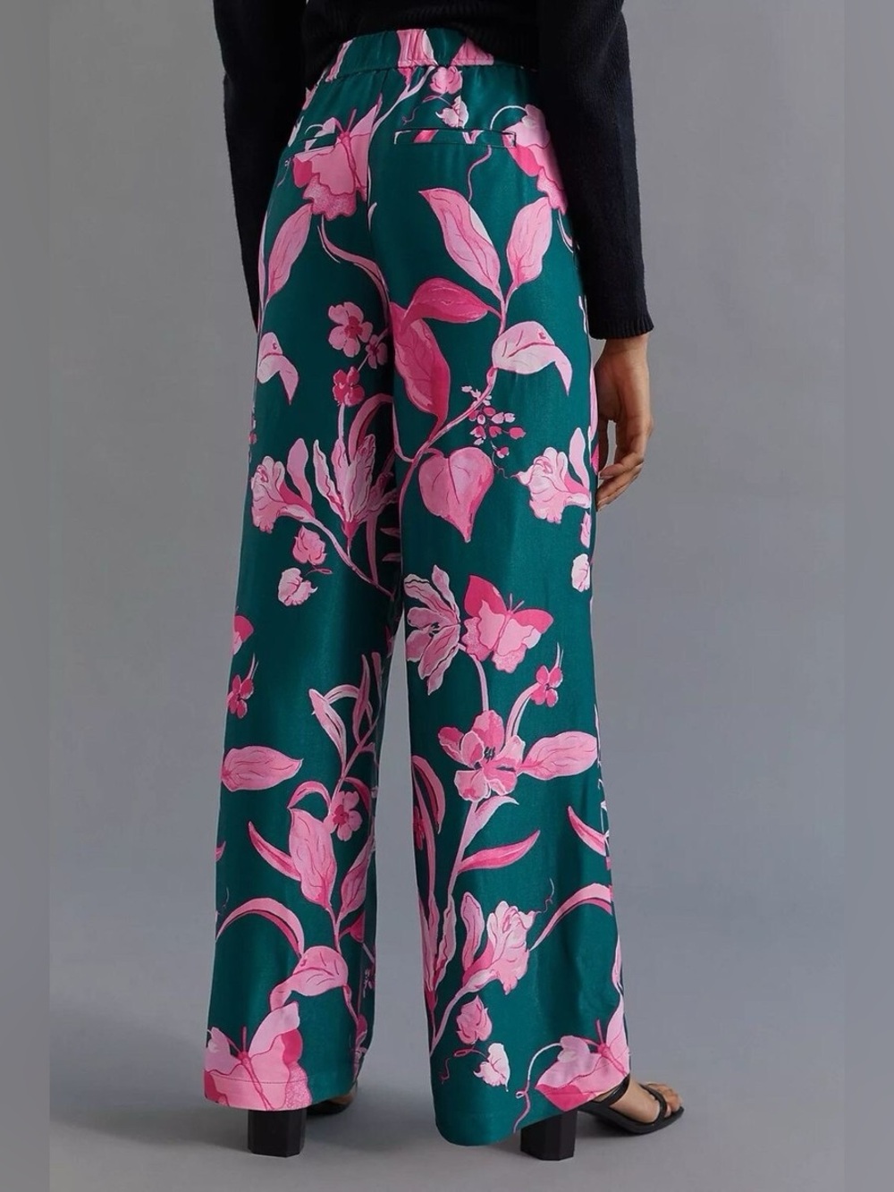 Anthropologie Breezy Tropical Print Green and Pink Wide-Leg Pants size 6 - Picture 3 of 11